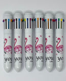 10 Colour Retractable Ballpoint Pen, PINK FLAMINGO