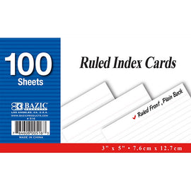 BAZIC, Index Card, Ruled White, 3" X 5", 100count