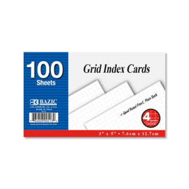 BAZIC White Index Card, Quad Ruled, 3" X 5", 100ct.